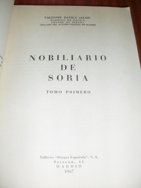 NOBILIARIO DE SORIA. Tomo I